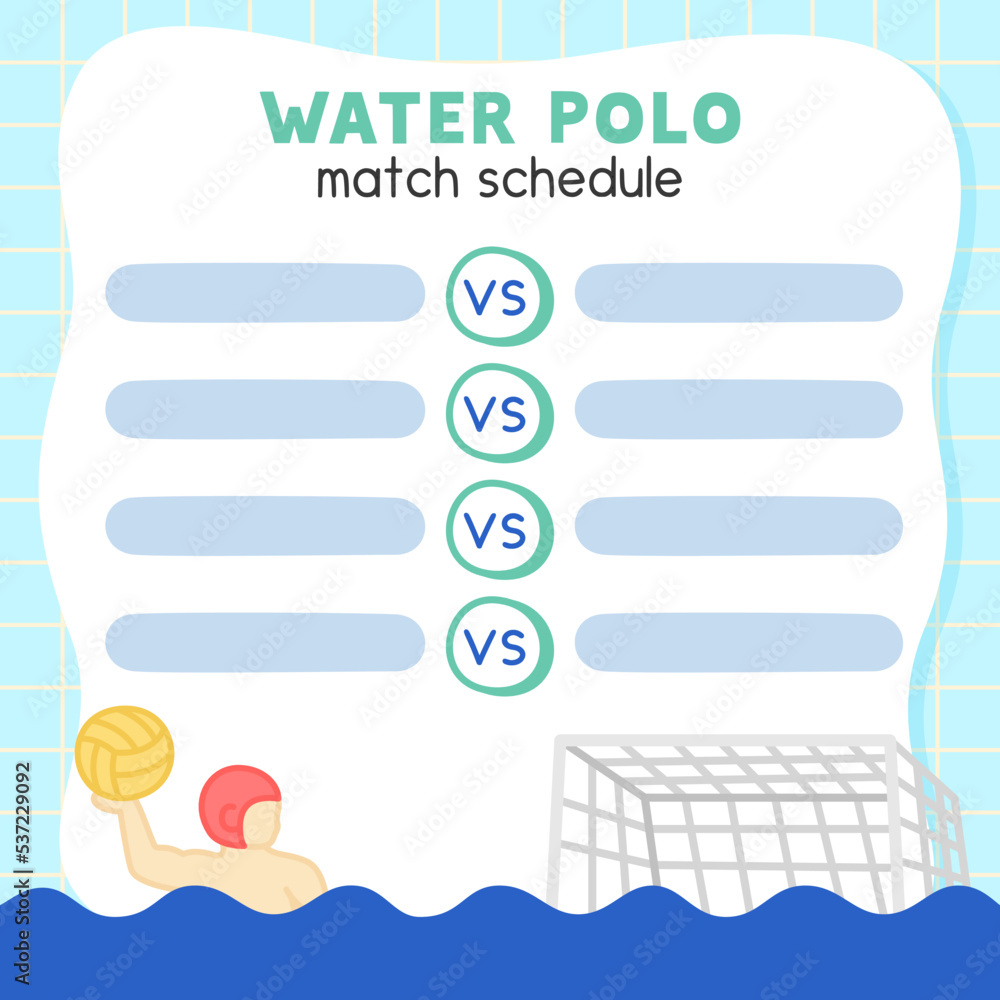 water polo match schedule border frame template kawaii doodle flat cartoon vector illustration