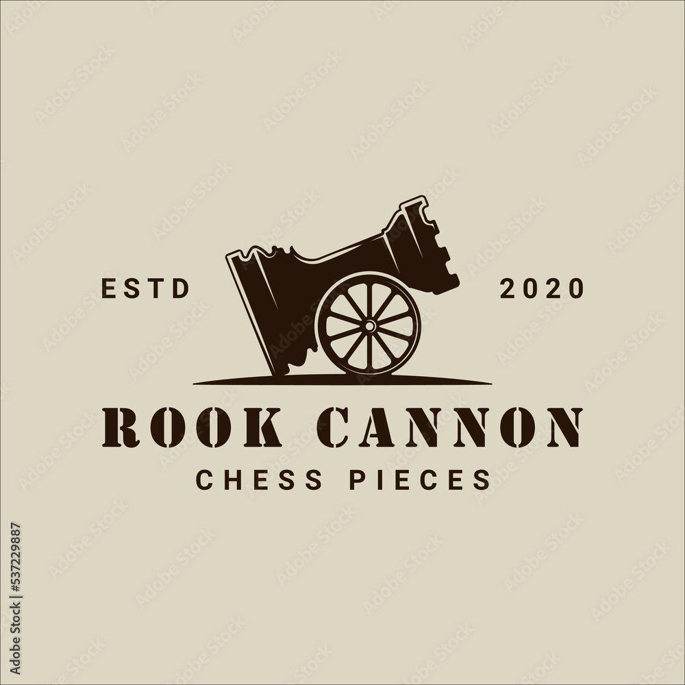 chess rook cannon creative logo vector vintage illustration template icon graphic design. sport strategy sign or symbol for competition or tournament