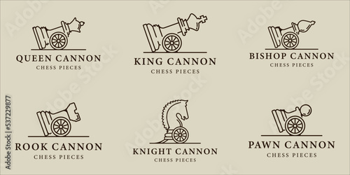 set of chess cannon creative logo line art simple minimalist vector illustration template icon graphic design. bundle collection of various strategy sport sign or symbol for competition or tournament