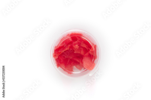 Marinated ginger in plastic container isolated on white © echo617