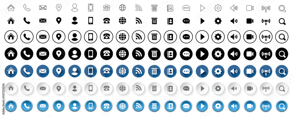 Simple vector icons set. Contact us icons