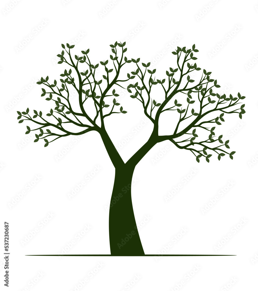 Obraz premium Shape of Spring Tree with Leaves. Vector outline Illustration. Plant in Garden.