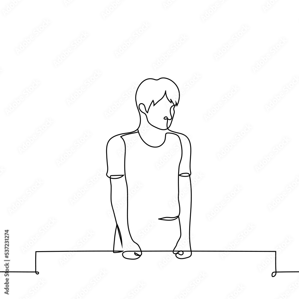 man stands with his fists on the table - one line drawing vector. concept psychological or mental stress man stands with his fists on the table - one line drawing vector. concept psychological or mental stress