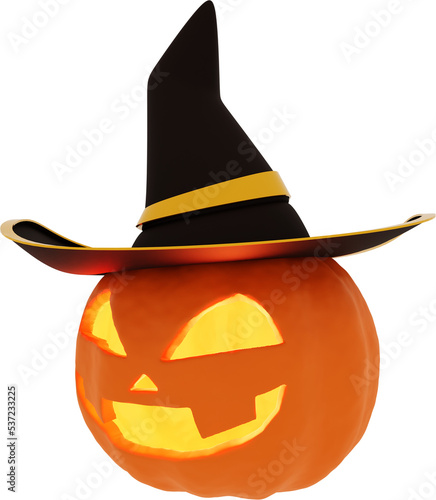 3D Render Halloween Pumpkin With Witch Hat