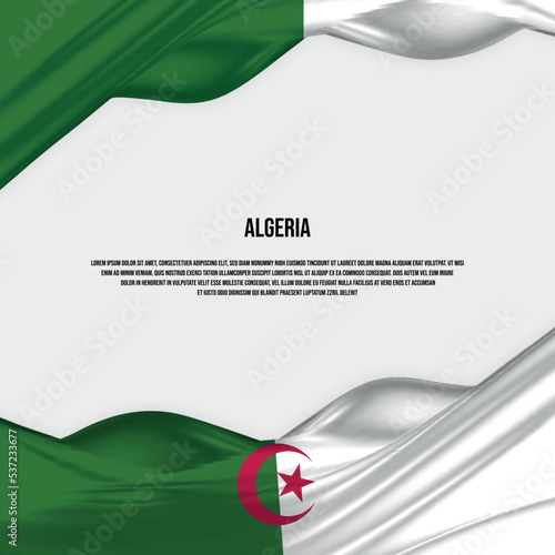 Algeria flag design. Waving Algerian flag made of satin or silk fabric. Vector Illustration.