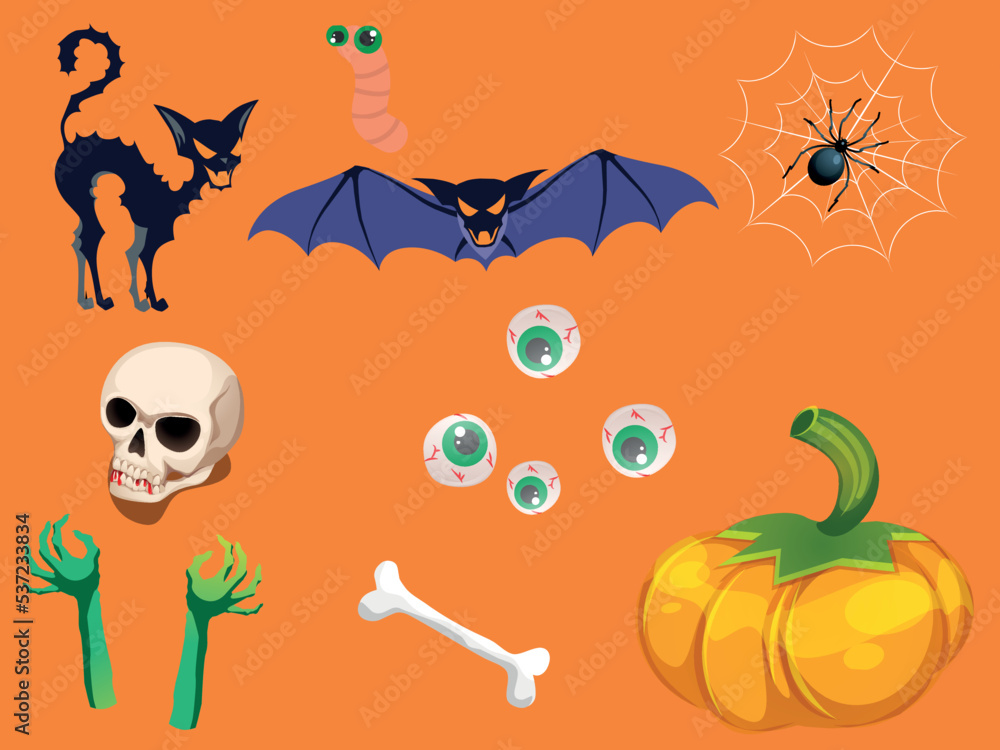 Full set of Halloween characters and elements.