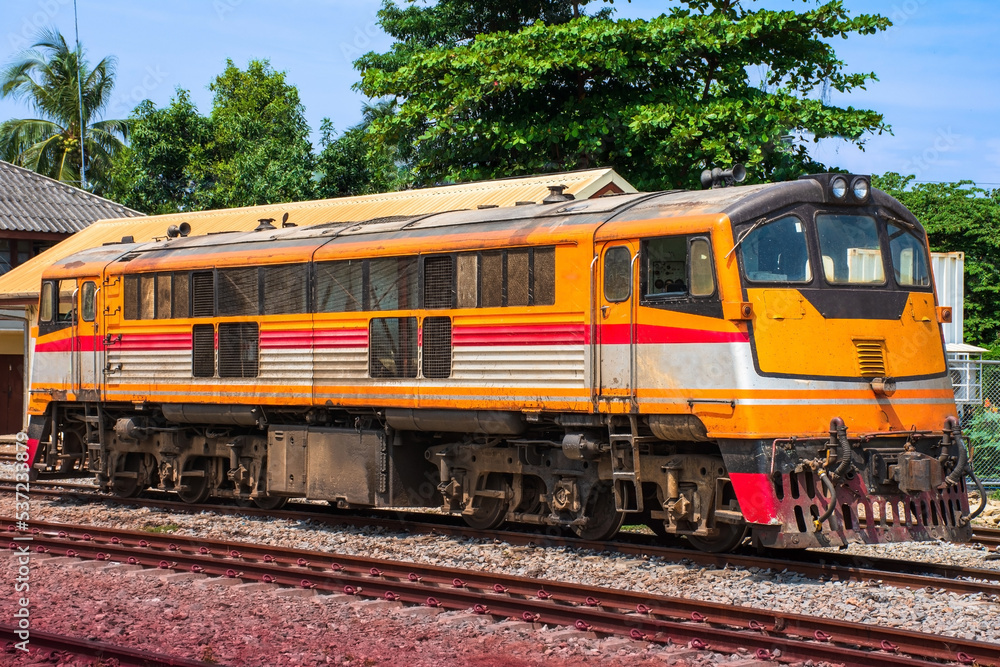 Diesel locomotive at the railway station (Public building). Diesel locomotive at the railway station (Public building).