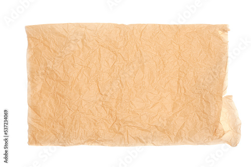 brown baking paper sheets isolated on white background, top view