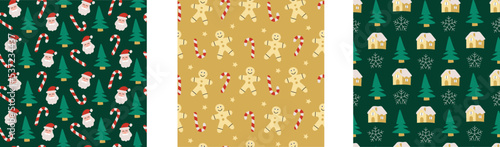 cute Santa Claus gingerbread man Christmas winter seamless repeat pattern collection bundle set 
