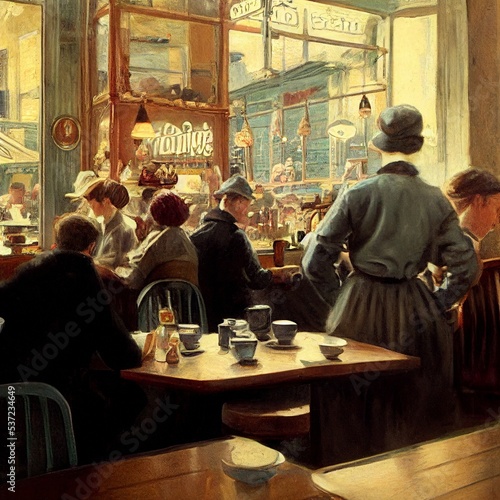 Lively European cafe end '800, digital art made with generative AI