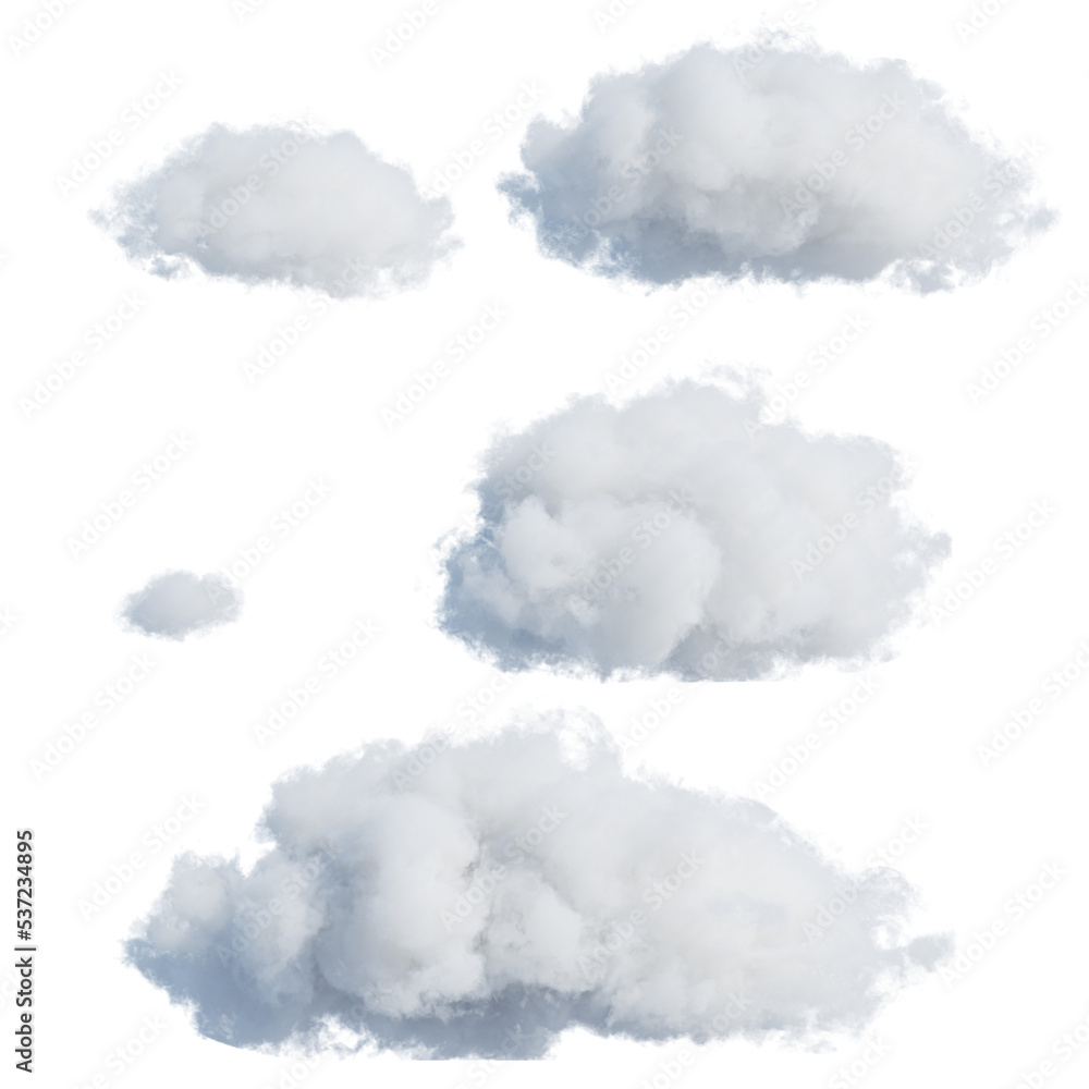 3d render, set of abstract fluffy clouds isolated on transparent background, cumulus clip art collection - obrazy, fototapety, plakaty 