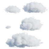 3d render, set of abstract fluffy clouds isolated on transparent background, cumulus clip art collection