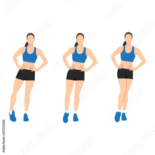 Woman doing ankle circles rotations or rolls exercise. Flat vector illustration isolated on white background