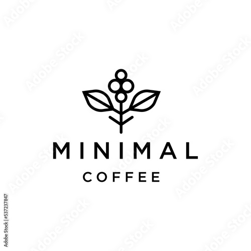 abstract natural coffee logo concept, coffee bean plant branch hipster minimal logo vector with leaf simple line outline icon for natural cafe concept