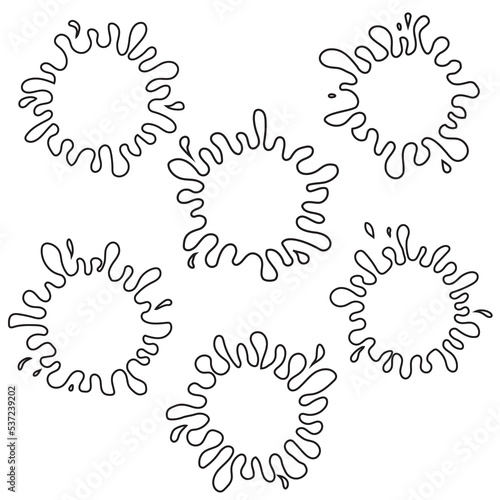 Blob with drops , black outline, vector illustration in cartoon style