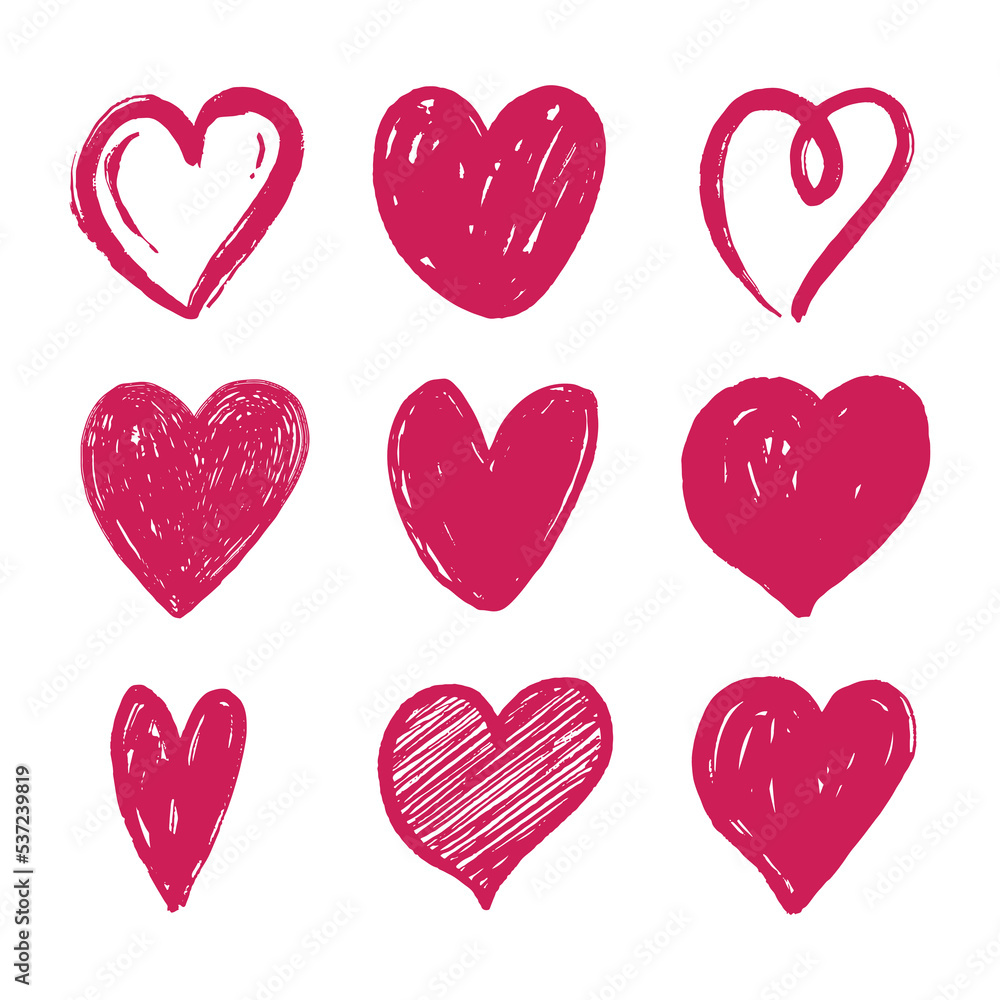 set of doodle heart vector