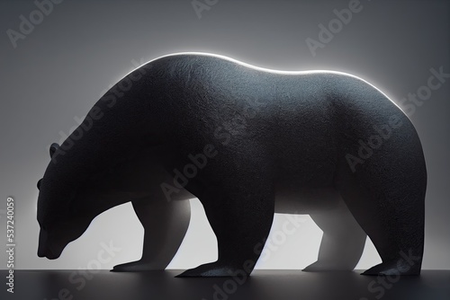 full body silhouette in the backlight of a grizzly bear isolated on the grey background. Ursus arctos horribilis species. 3D illustration photo