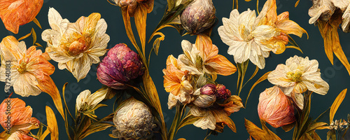Fényképezés Wallpaper background artwork featuring wildflower pattern design