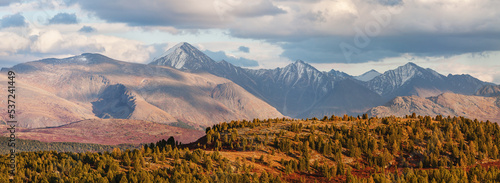 Evening light in the mountains, panoramic view