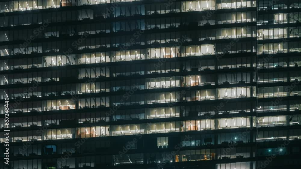 Day to night transition blinking office window lights time-lapse, windows texture grid, skyscraper business center building downtown, glass surface, turn on and off lights, people working in evening Day to night transition blinking office window lights time-lapse, windows texture grid, skyscraper business center building downtown, glass surface, turn on and off lights, people working in evening