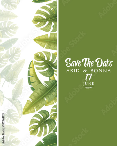 Deep green set of tropical palm leaves anniversary gift card