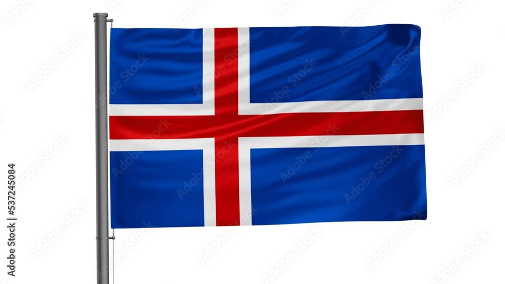 Iceland flag waving in the wind looped video, with alpha mask Iceland flag waving in the wind looped video, with alpha mask