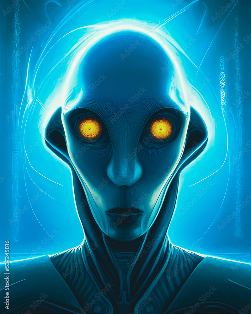 Artistic concept painting of a alien portrait, background illustration. Artistic concept painting of a alien portrait, background illustration.