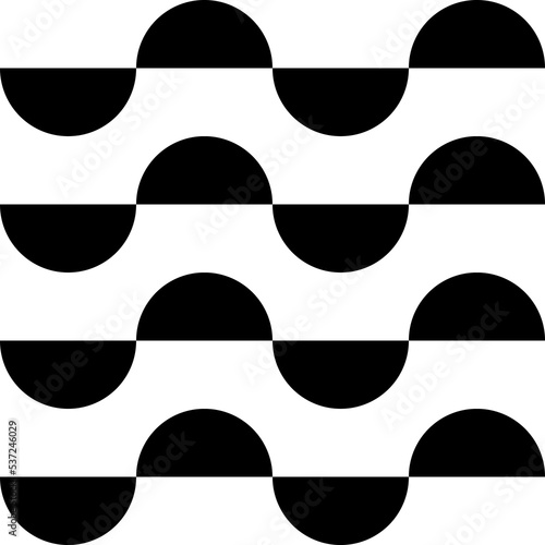 Patrón de medios círculos en negro sobre fondo blanco. Ondas negras sobre blanco