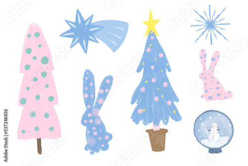 Vector Christmas and New Year watercolor set on a white background. © NMjrw