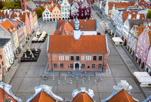 Olsztyn old town aerial view in autumn.