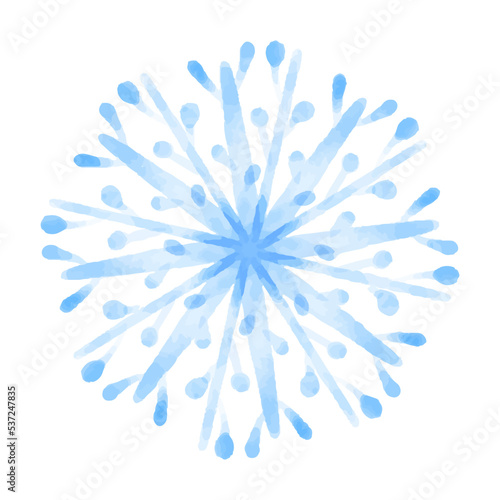 Vector Christmas blue snowflake painted in watercolor. Winter illustration for new year design.
