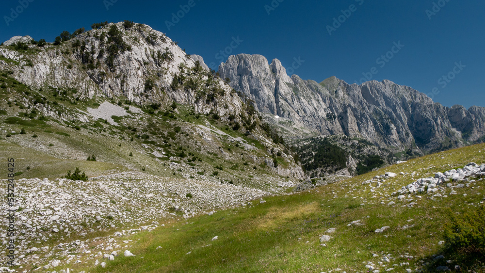 mountain view of the peaks of the Balkan. high mountains, blue skys
