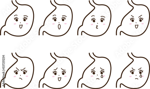 擬人化した胃の喜怒哀楽の表情セット