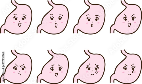 擬人化した胃の喜怒哀楽の表情セット