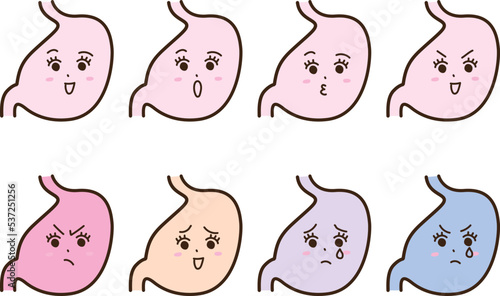 擬人化した胃の喜怒哀楽の表情セット
