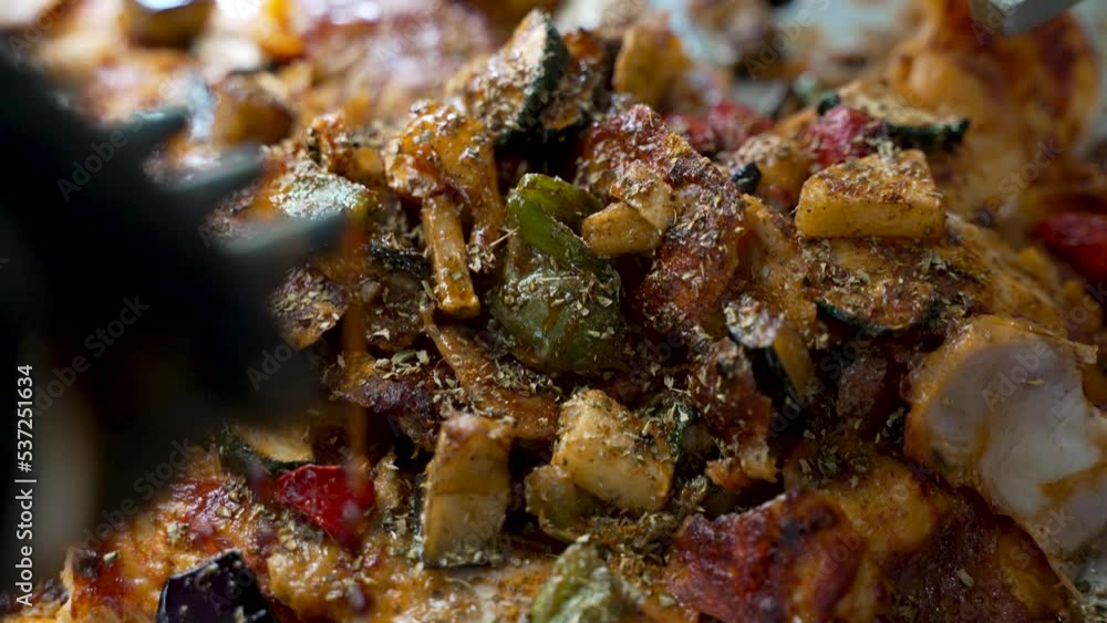 Sauce spilling on kebab vegetables and meat in restaurant. Tasty and fresh closeup video in the kitchen. Grill meal preparation fried. Sauce spilling on kebab vegetables and meat in restaurant. Tasty and fresh closeup video in the kitchen. Grill meal preparation fried.