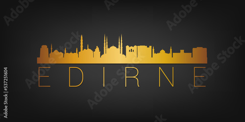 Edirne, Edirne Merkez Edirne, Turkey Gold Skyline City Silhouette Vector. Golden Design Luxury Style Icon Symbols. Travel and Tourism Famous Buildings.