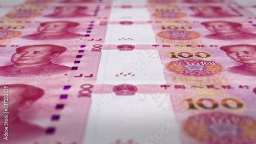 100 Chinese Yuan banknote rotating close-up animation. Business and Finance concepts. Seamless loopable animation.