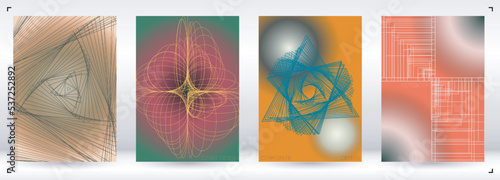 Minimal Minimal Geometric Vector Poster Design with Lines and Gradient Colorful Circles. Collection of Abstract Backgrounds for Covers, Flyers, Templates, Booklets, Cards, Brochures, Branding, etc.