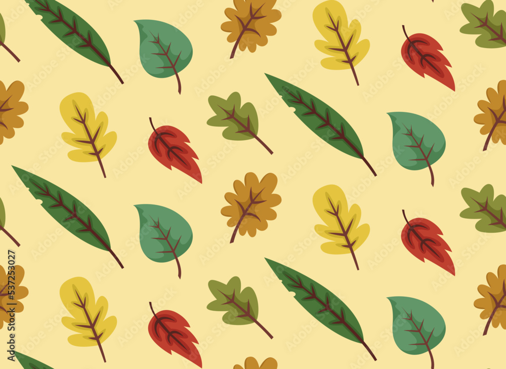 Fototapeta premium Seamless pattern with different leaves. Beautiful nature texture in cartoon style.