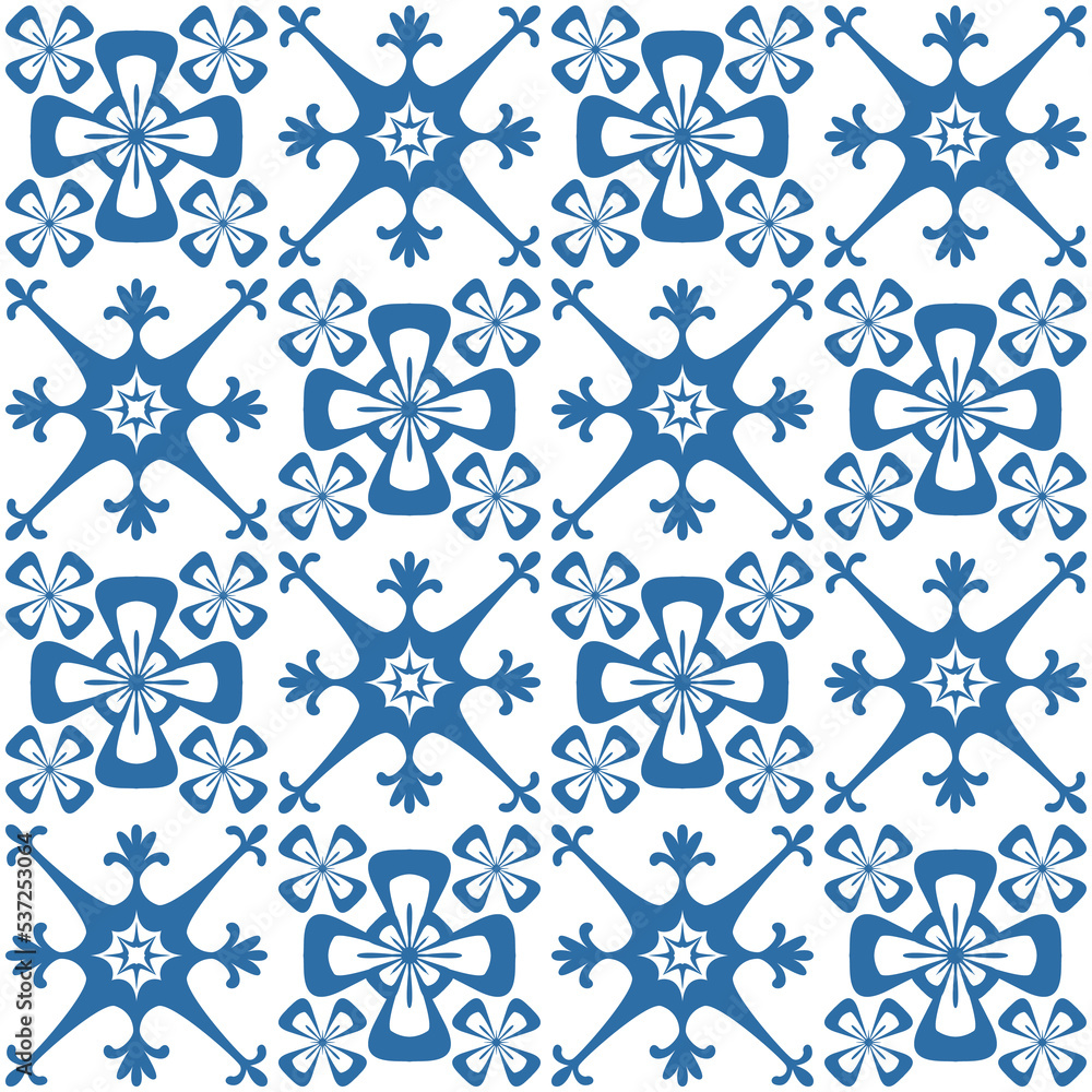 Blue Azulejo square pattern tiles for wall decor, traditional retro design vector Illustration Blue Azulejo square pattern tiles for wall decor, traditional retro design vector Illustration
