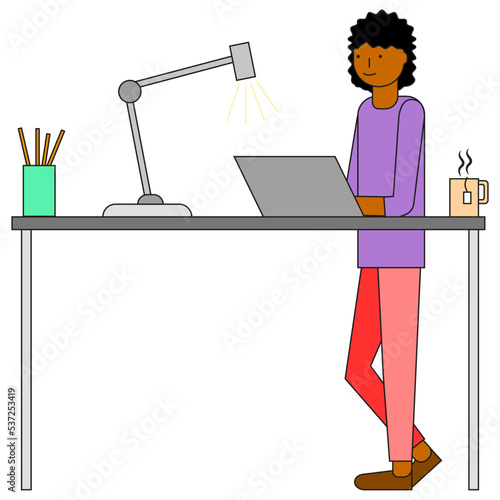 Working at the office. Standing up at a desk.