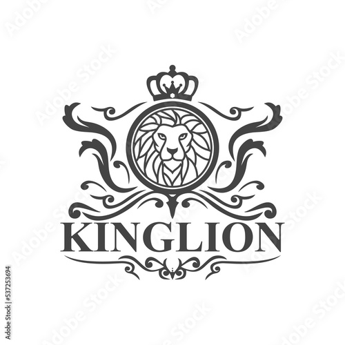 Luxury Royal Lion King logo template. Elegant gold Leo crest symbol icon vector illustration