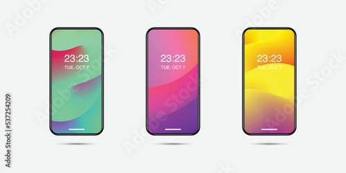 set of realistic mobile phone. mobile screen wallpapers. abstract colorful gradient screensavers