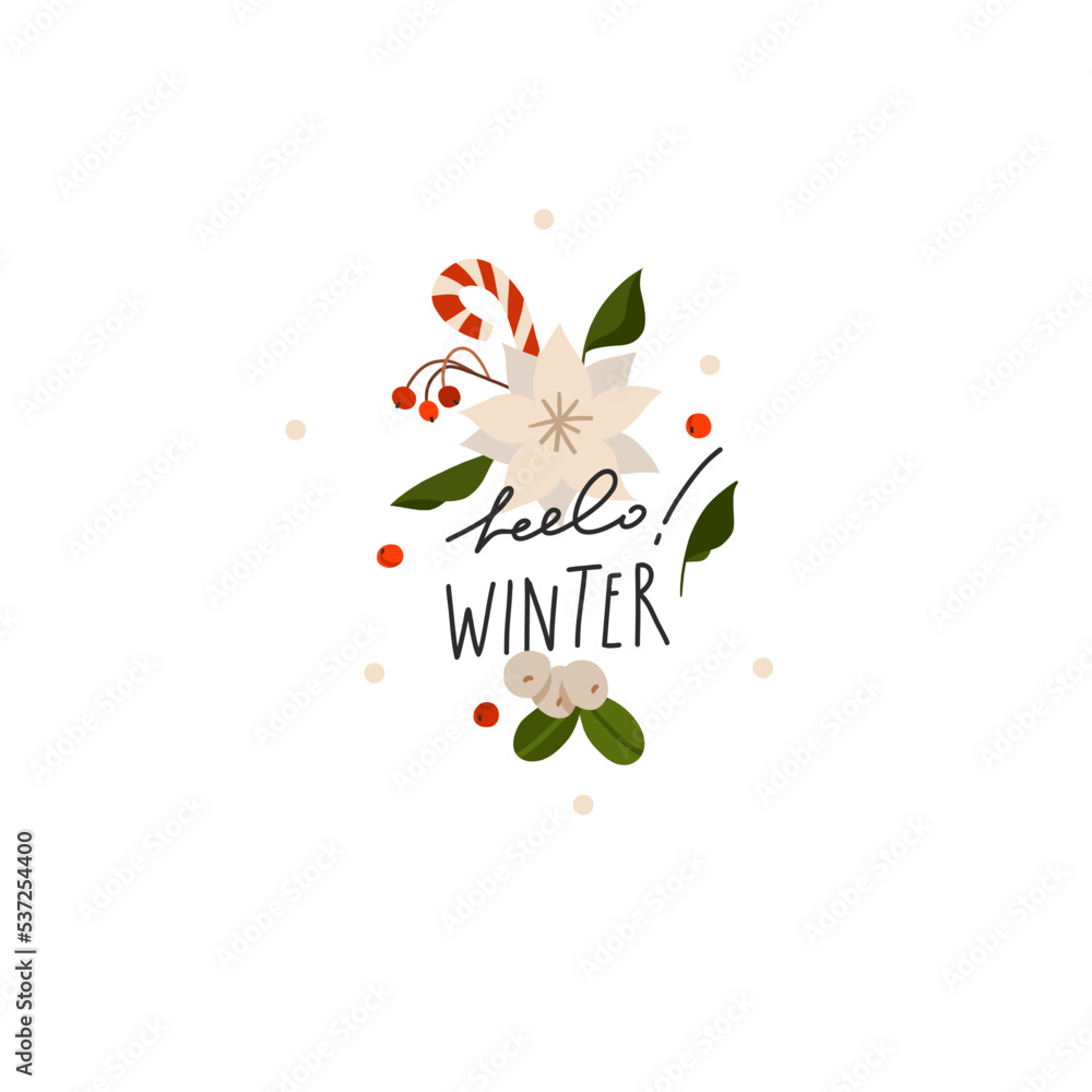 Hand drawn vector abstract graphic Merry Christmas and Happy new year clipart illustrations greeting card with flowers and Lettering.Merry Christmas cute floral card design background.Winter holiday. Hand drawn vector abstract graphic Merry Christmas and Happy new year clipart illustrations greeting card with flowers and Lettering.Merry Christmas cute floral card design background.Winter holiday.