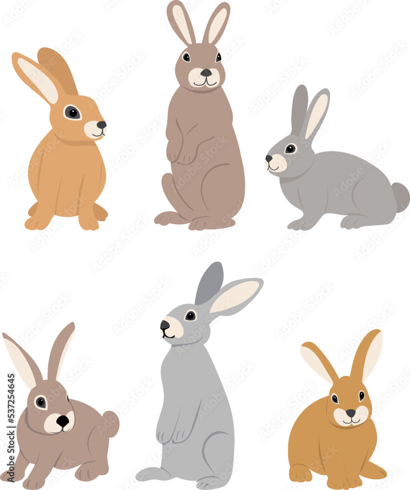 rabbits, hares set on white background, isolated vector rabbits, hares set on white background, isolated vector
