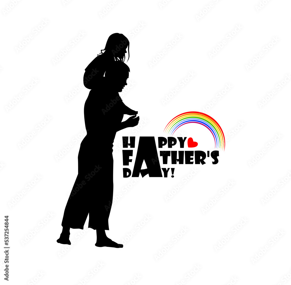 Silhouette of a father with a daughter on his shoulders. Happy father's day. vector illustration.