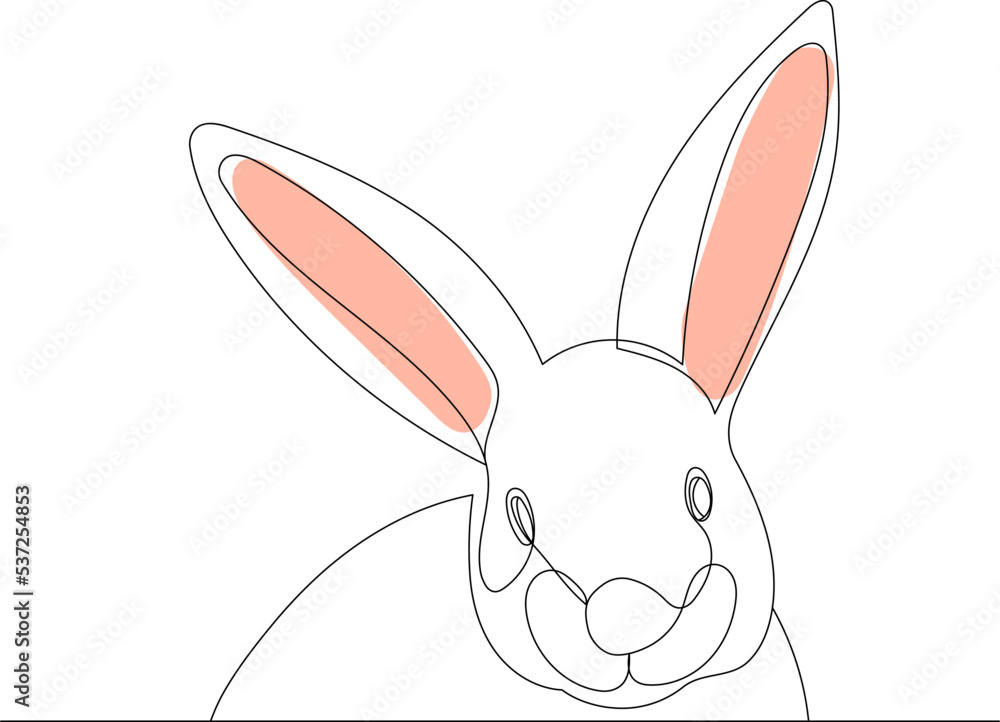 Fototapeta premium cute rabbit portrait drawing in one continuous line, isolated
