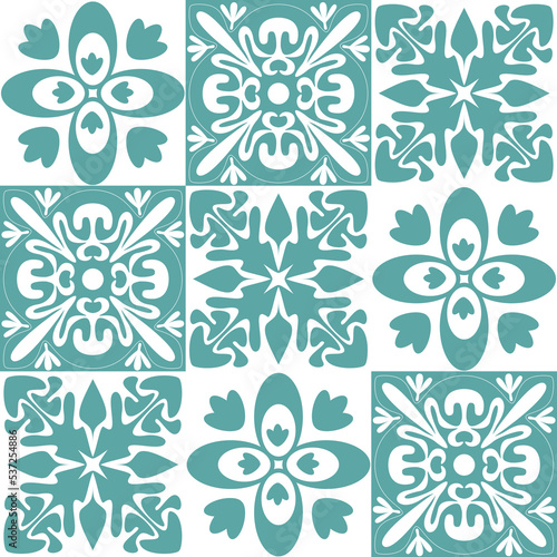 Talavera spanish ceramic tiles, azulejo pattern vector illustration for design