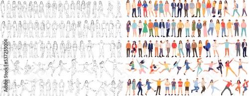people set sketch ,outline icon isolated vector